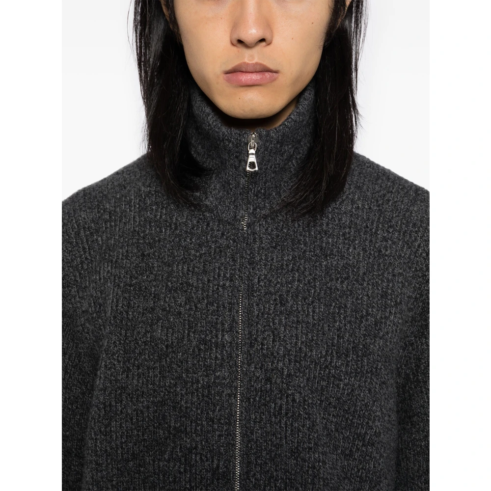 Officine Générale Wollen Cardigan met Rits Gray Heren