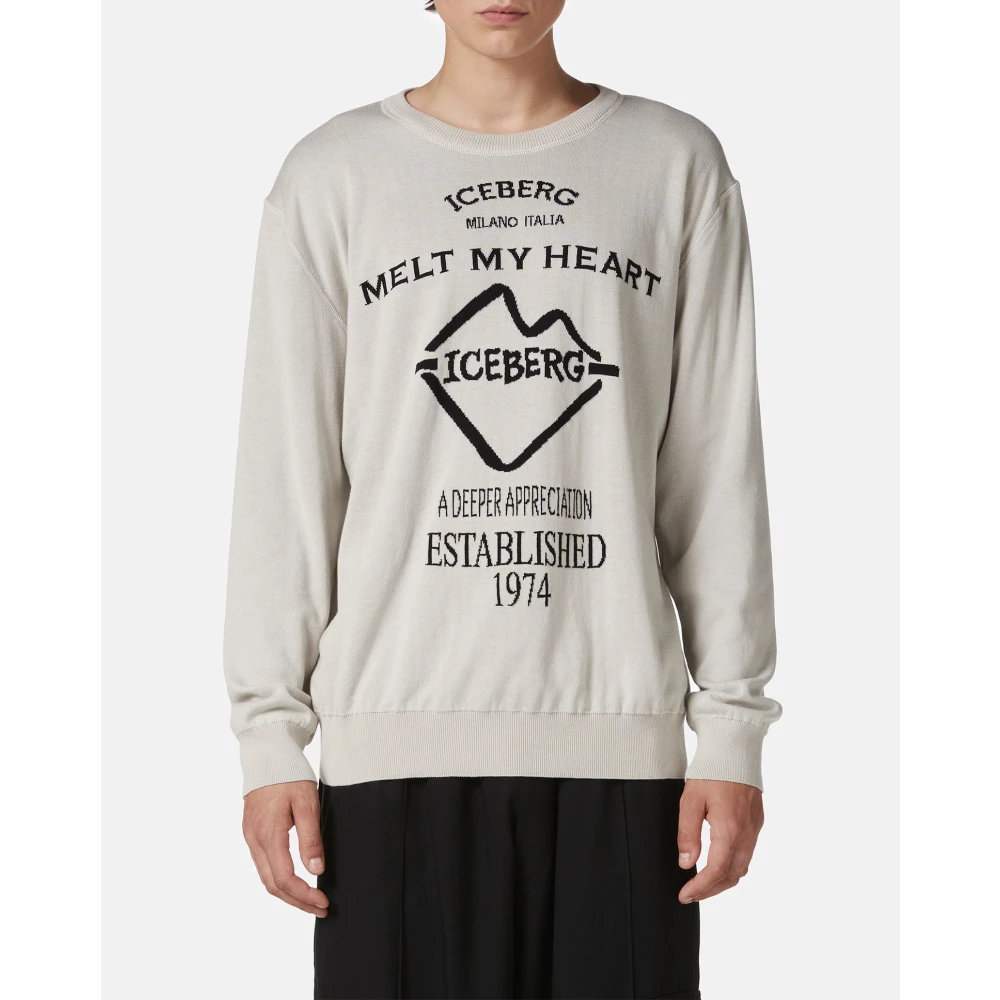 Iceberg IJsblauwe crewneck sweater in dubbel jacquard katoen met graphics Beige Heren