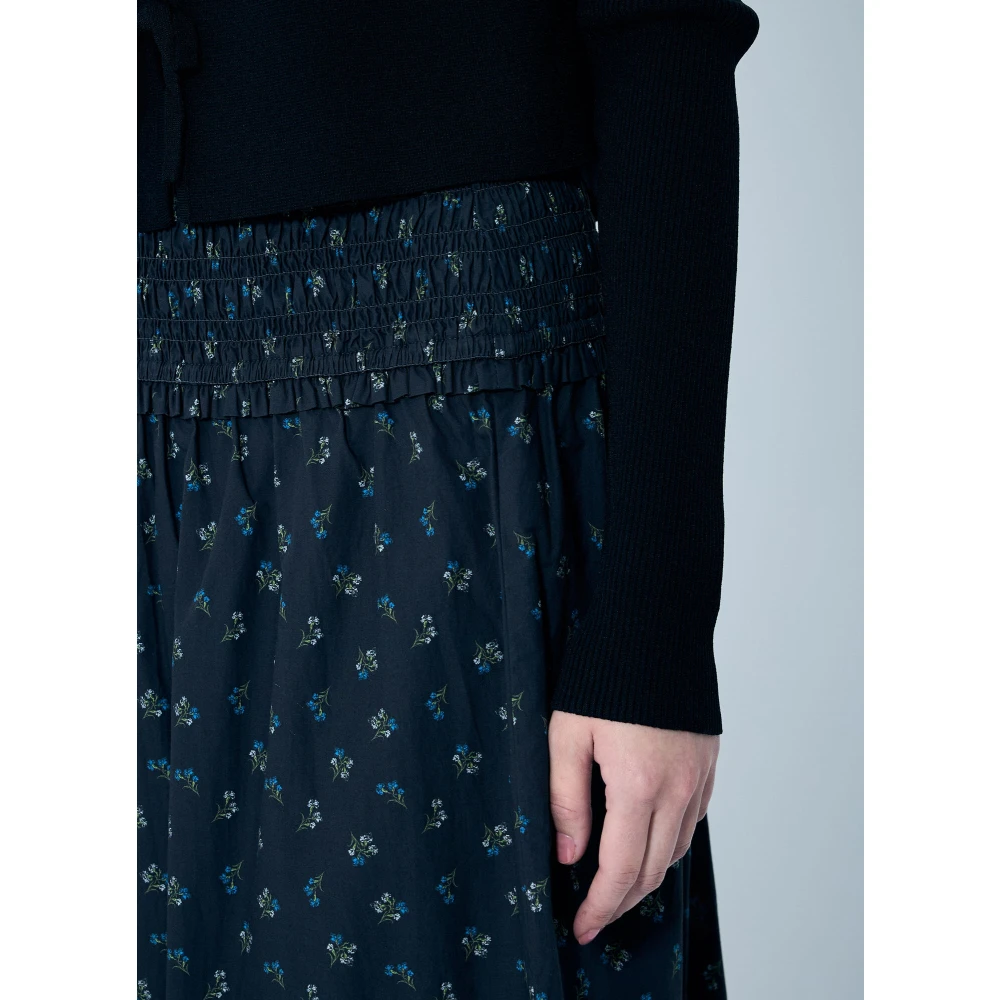 Ganni Bloemen Maxi Rok Gerimpelde Taille Black Dames
