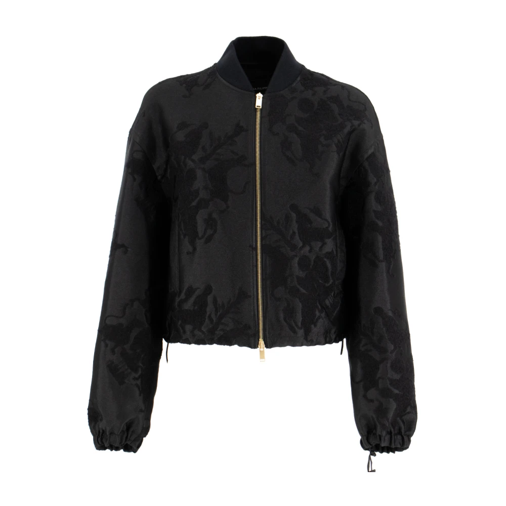 Fabiana Filippi Stijlvolle Bomberjack met Jacquard Boucl Stof Black Dames