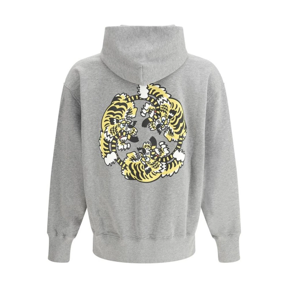 Kenzo Iconische katoenen hoodie met geribbelde manchetten Gray Heren