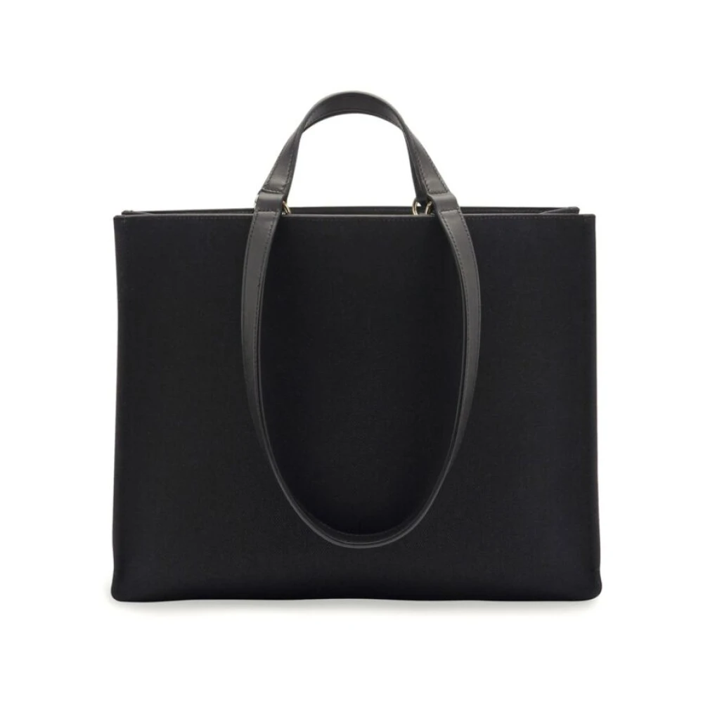 Salvatore Ferragamo Raffia Leren Tote Tas met Logo Black Dames
