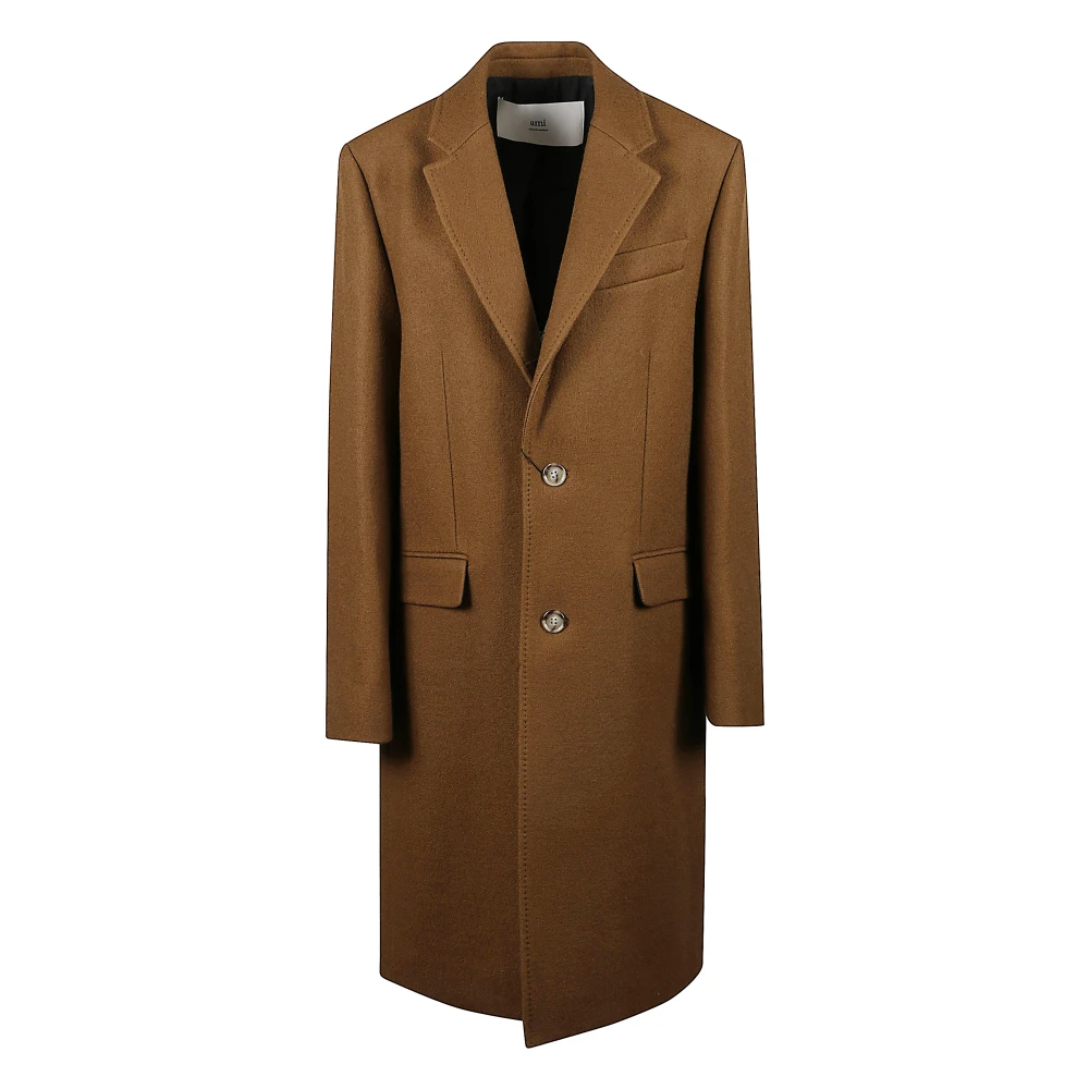 Ami Paris Men's Brown Single-Breasted Coats, Xl, Long Coat