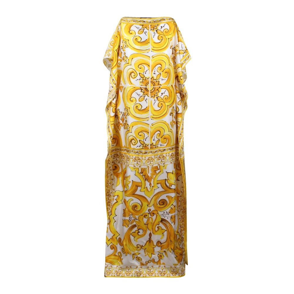 Dolce & Gabbana Majolica Zijden Maxi Jurk Yellow Dames