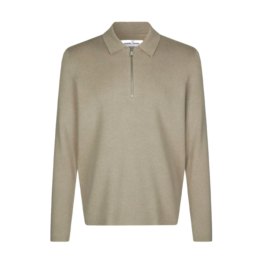 Samsøe Klassieke Polo Zip Sweater Eco-Vriendelijke Viscose Beige Heren