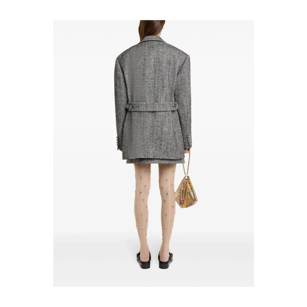 Paco Rabanne Grijze Jassen Herringbone Klassiek Voorste Knoop Gray Dames