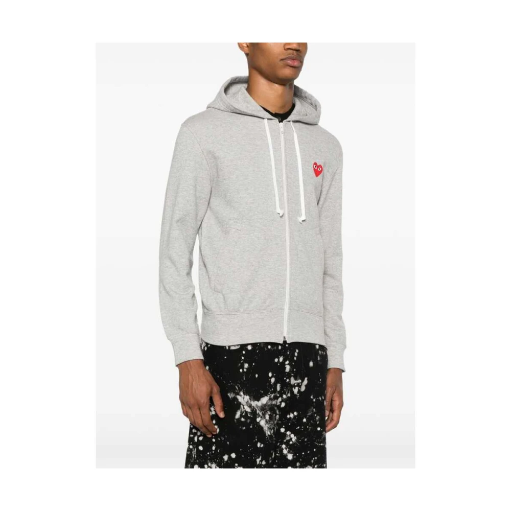 Comme des Garçons Play Grijze Gebreide Hoodie met Hart Patch Gray Heren