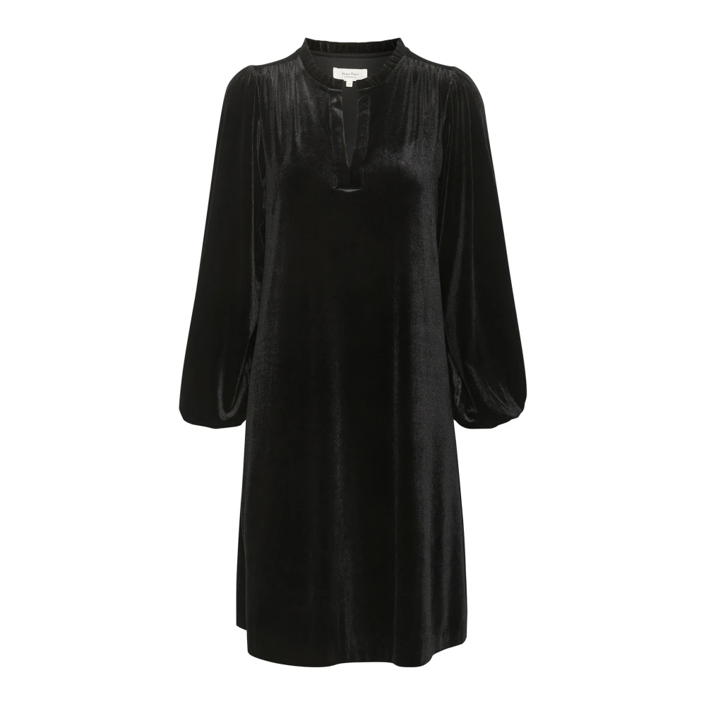 Part Two Zwarte jurk met volants en lange mouwen Black Dames