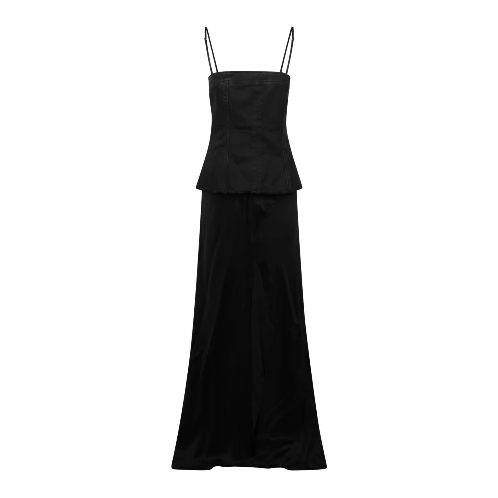 Blumarine Gelaagde mouwloze maxi jurk met satijnen afwerking Black Dames