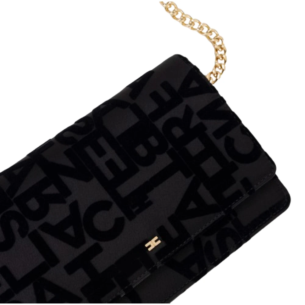 Elisabetta Franchi Zwarte Satijnen Schoudertas met Flocked Letters Black Dames