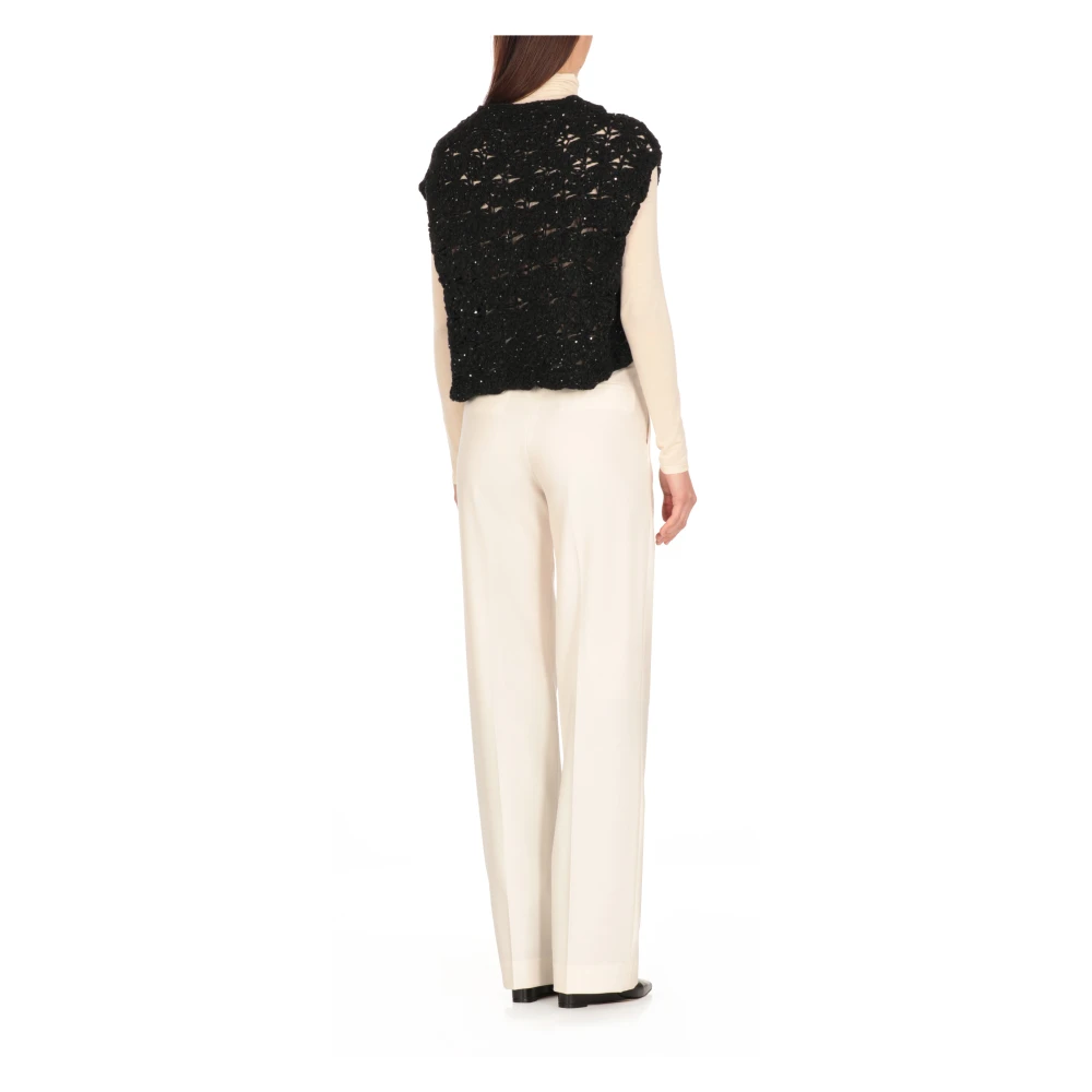 Antonelli Firenze Zwarte Mouwloze Bloemen Trui Black Dames