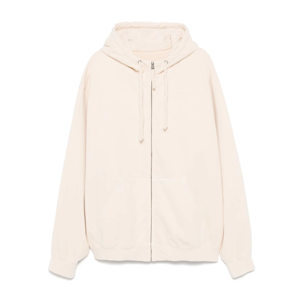 Maison Margiela Men's Beige Zip-Throughs, S, Embroidered Logo Hoodie