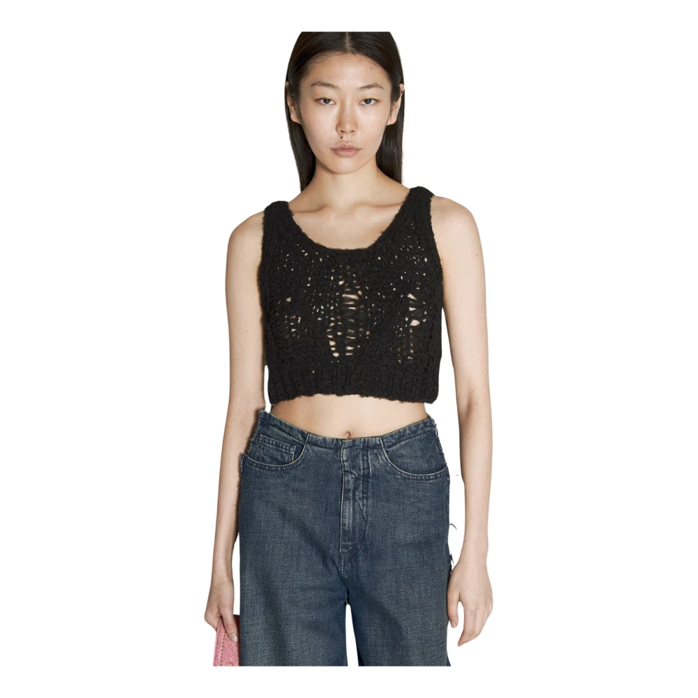 Guess Women's Black Crochet Top - Sleeveless Tops - Xs - Tops