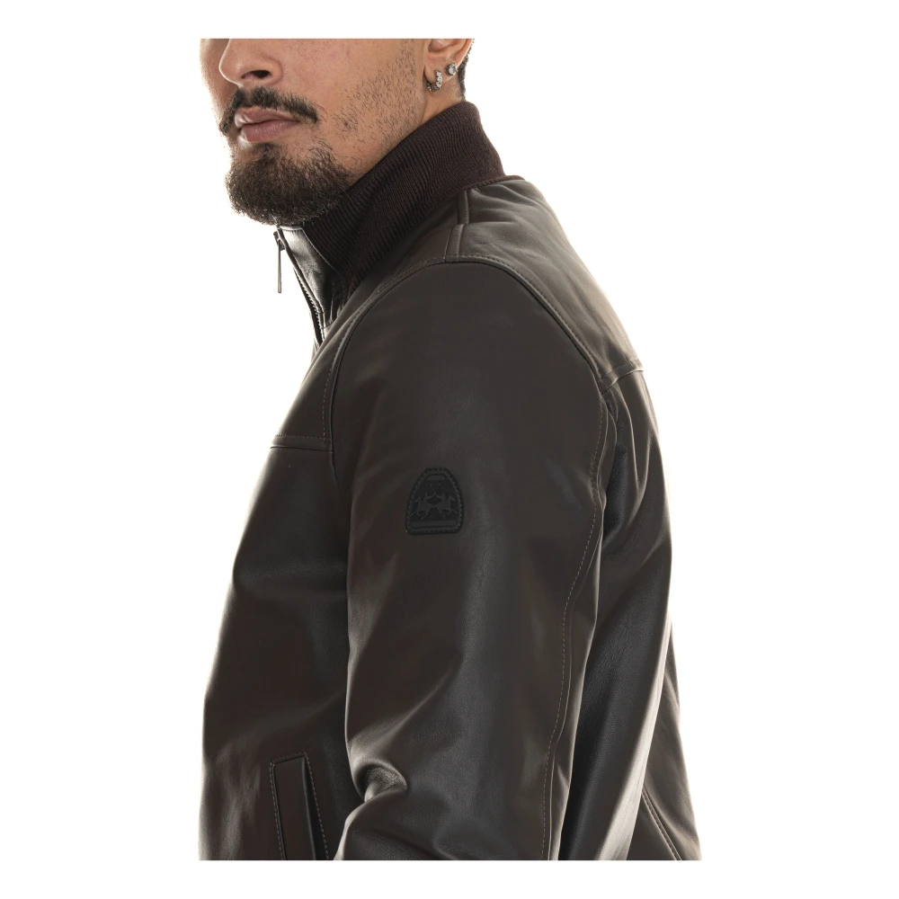 LA MARTINA Leren Bomberjack met Gebreide Details Brown Heren
