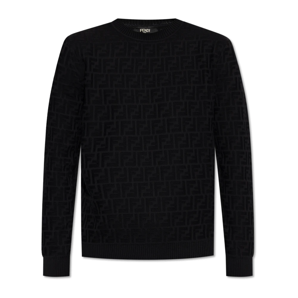 Fendi Men's Black Round-Neck Knitwear, M, Monogram Jumper