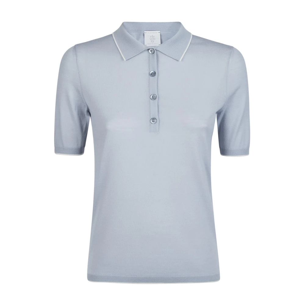 Eleventy Vrouw Blauw Tops Dames, S, Wol, Polo Maglia Slim