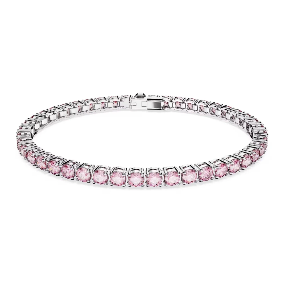 Swarovski , Necklaces, Female, Pink, One Size, Bracelet Unisex Matrix Tennis Round Cut Pink Rhodium-Plated Size S 5648930 - Image 3
