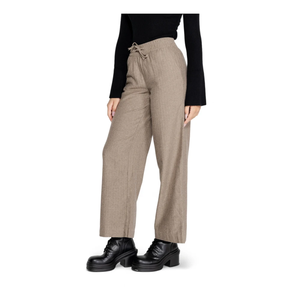 Jacqueline de Yong Wijde Pijp Geweven Broek Herfst Winter Collectie Brown Dames