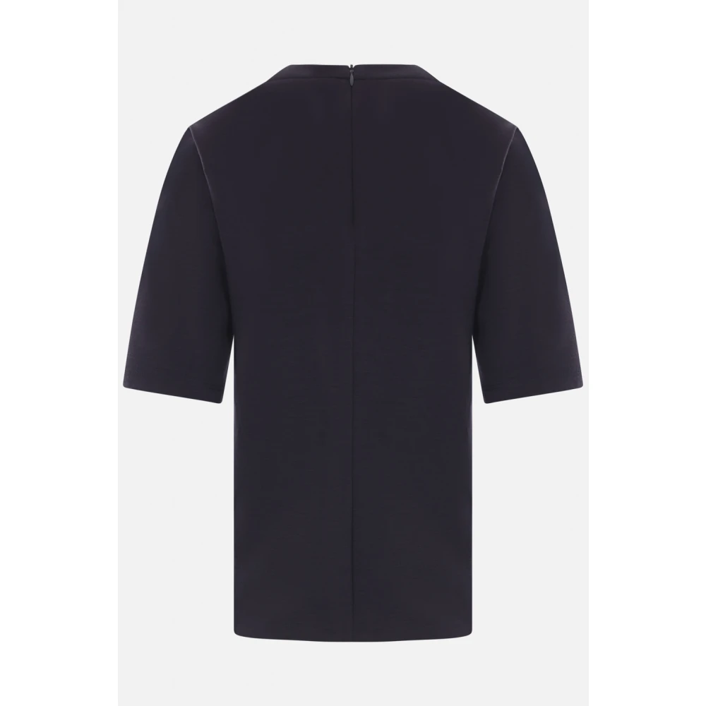 Max Mara Blauwe Wollen Jersey T-shirt met Reliëf Logo Blue Dames