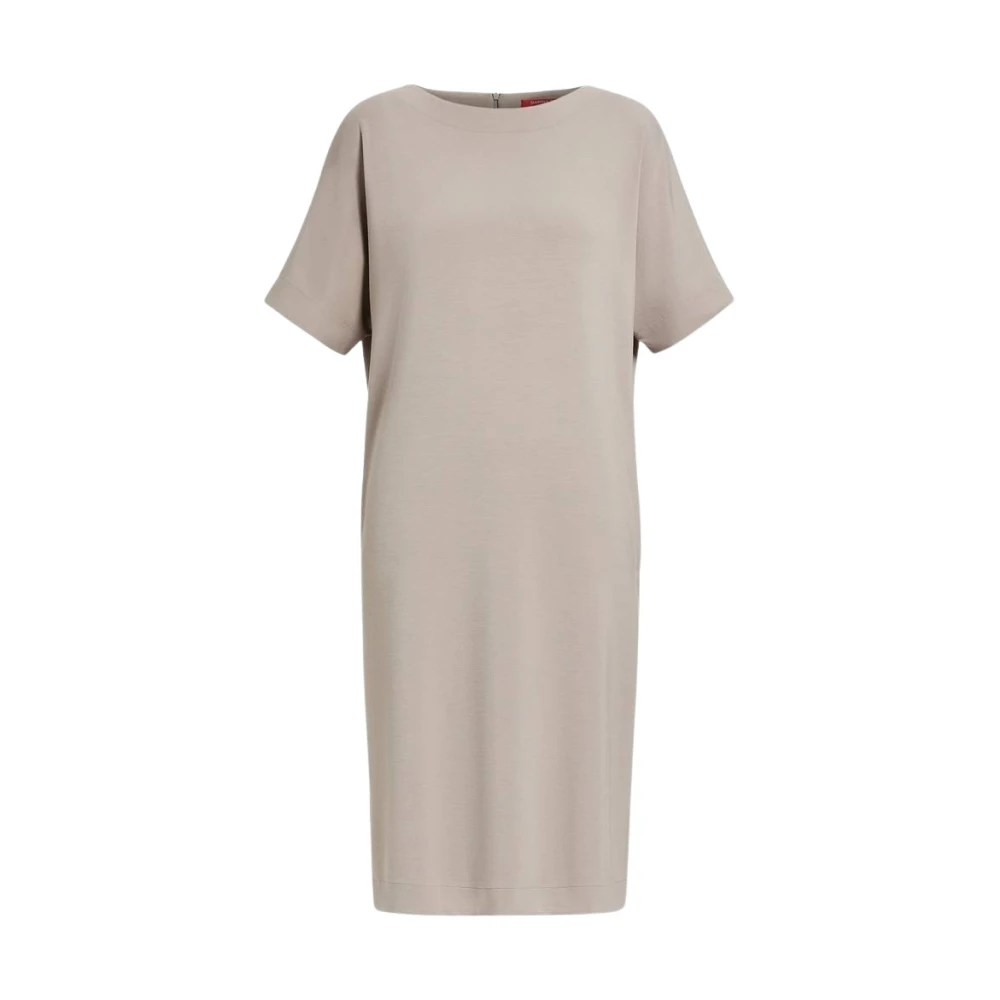 Marina Rinaldi Beige Jurk met Ronde Hals en Plooien Beige Dames