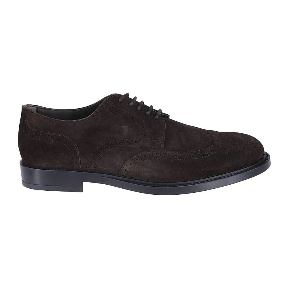 Tod's Brun Mocka Derby Skor med Brogue Brown, Herr