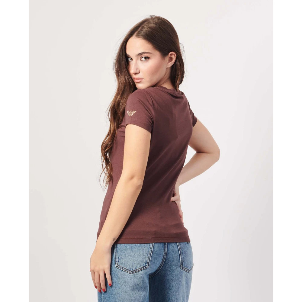 Emporio Armani Bruine Katoenen T-shirt met Ronde Hals Brown Dames