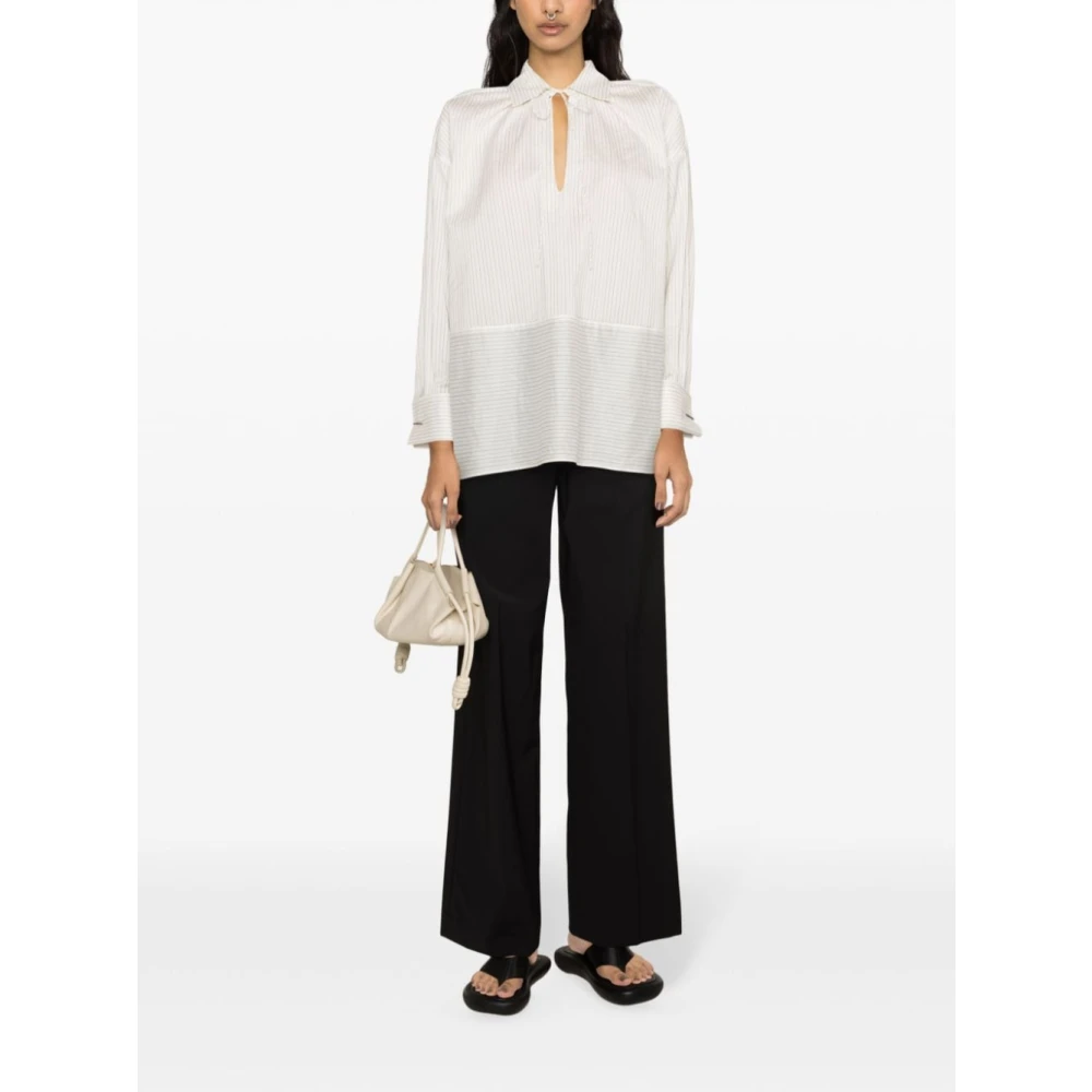 Max Mara Witte Gestreepte Blouse Franse Manchetten White Dames