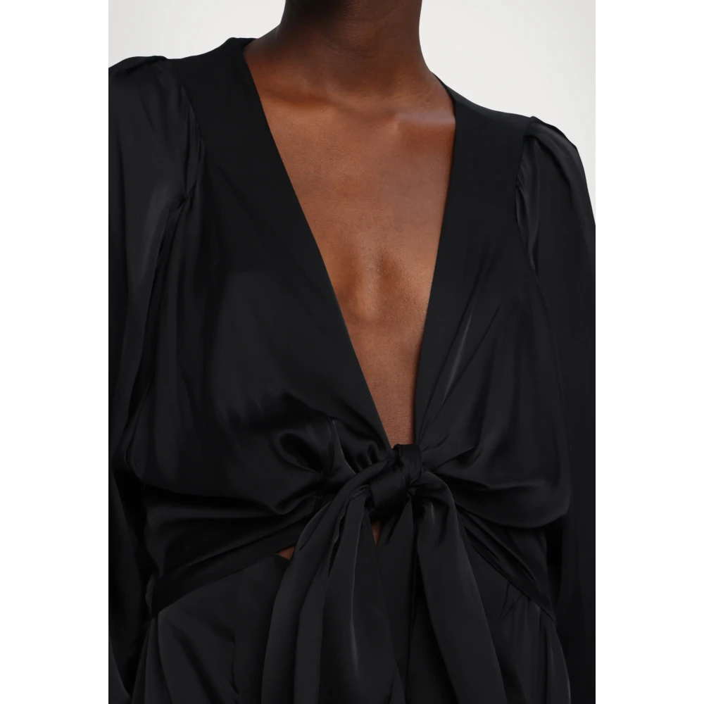 IRO Diepe V-hals Satijnen Ceintuur Jurk Black Dames