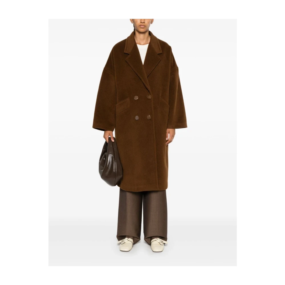 Alysi Alpaca Geborstelde Jas Dubbel-Borst Stijl Brown Dames