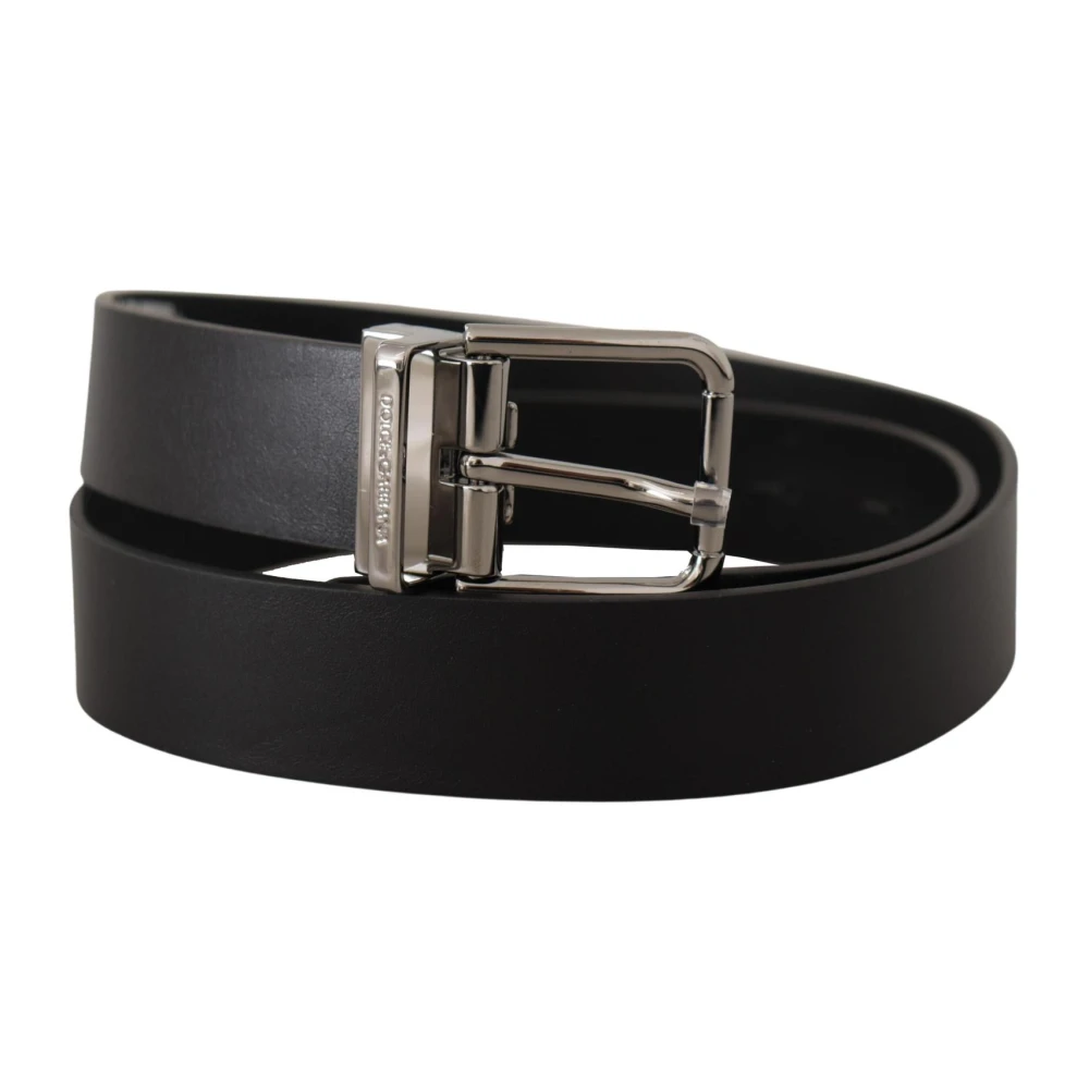 Dolce & Gabbana Zwart Leren Logo Gesp Riem Black Heren