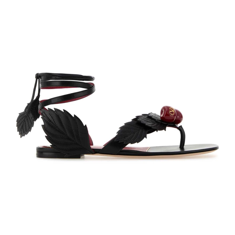 Valentino Garavani Black Flat Sandals, Female, 4 Uk, Cherryfic Thong Sandals