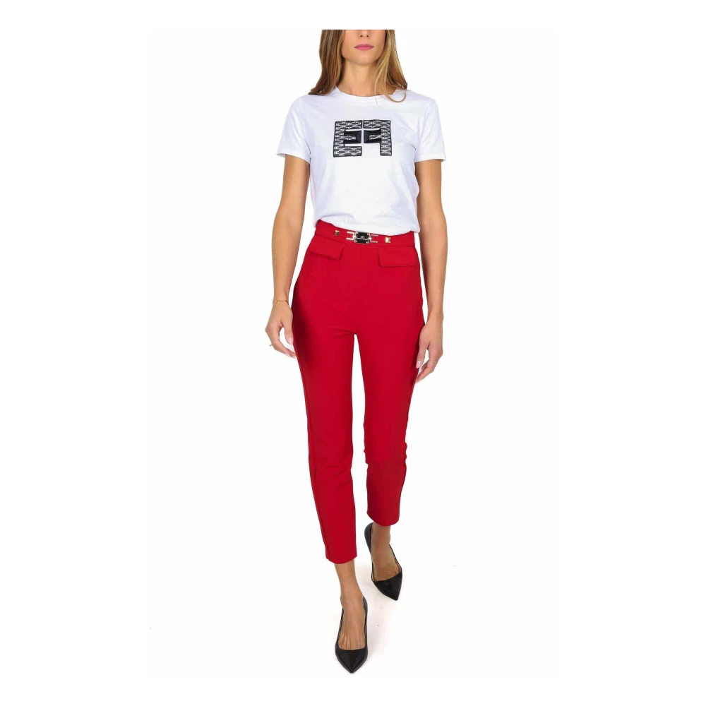 Elisabetta Franchi Rode Stretch Crepe Cigaretbroek Red Dames