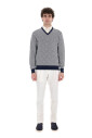 pull-col-v-blanc-melange-coton-lin