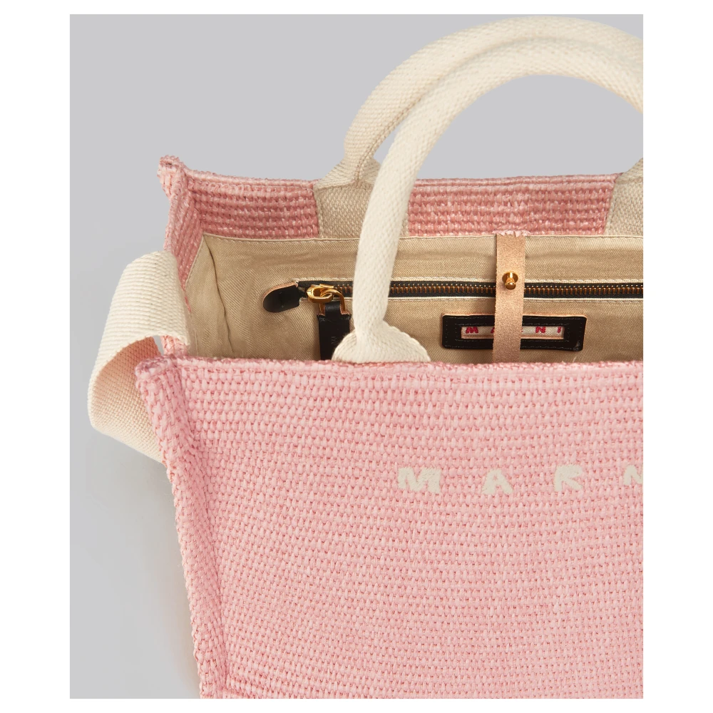 Marni Raffia-effect kleine tote tas Pink Dames