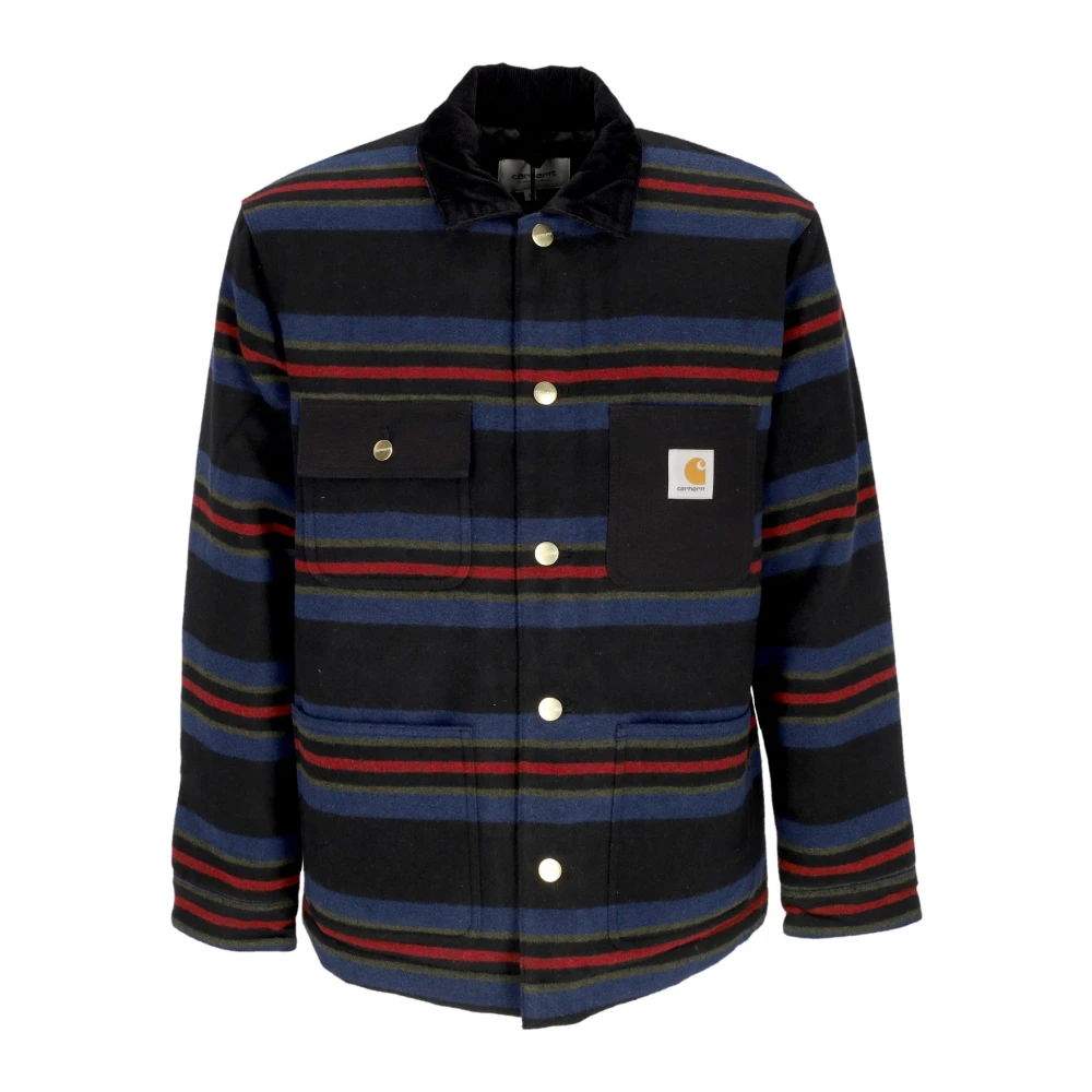 Carhartt Wip Men's Black Striped Workwear Jacket With Velvet Collar