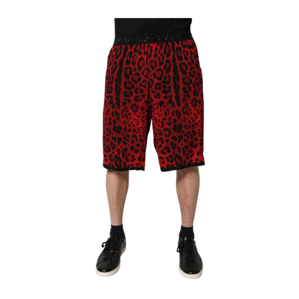 Dolce & Gabbana Men's Red Bermudas, M, Leopard Print Bermuda Shorts