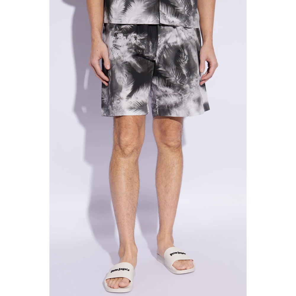 Palm Angels Katoenen shorts met print Gray Heren