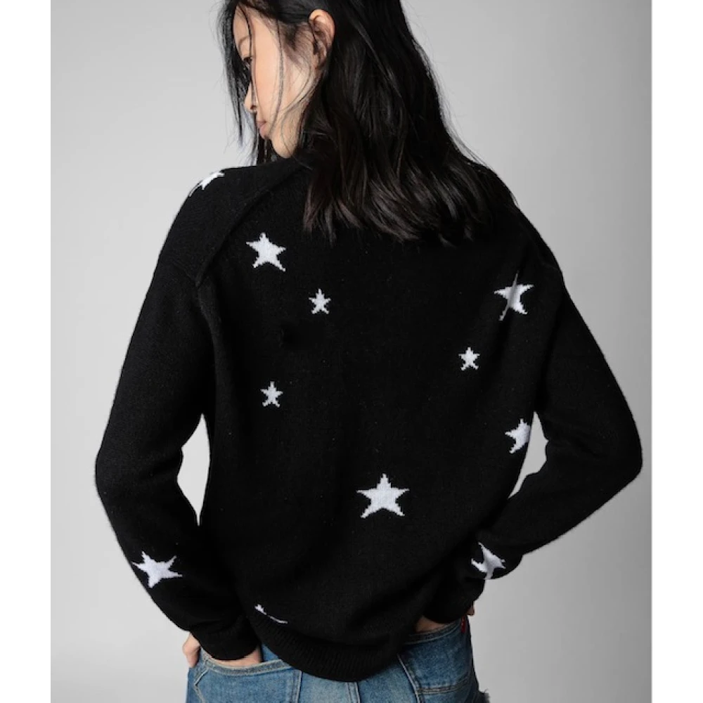 Zadig & Voltaire Zwarte Kasjmier Sterrenpatroon Jas Black Dames
