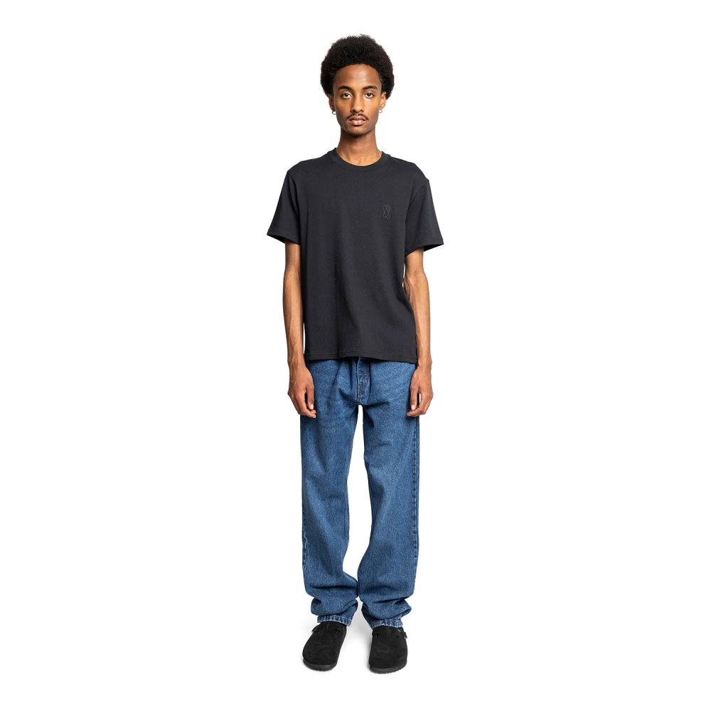 Ami Paris Zwart T-shirt met reliëf Klassieke Stijl Black Heren