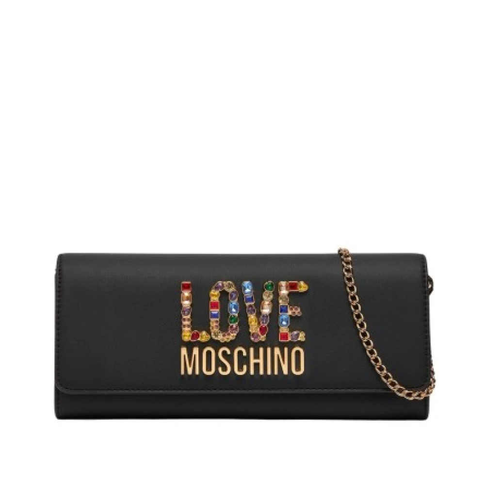 Love Moschino Zwarte Clutch met Strass Ketting Black Dames