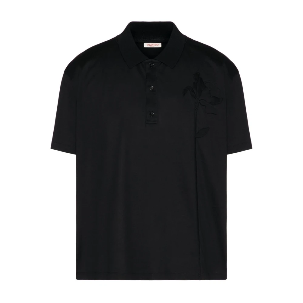 Valentino Garavani Zwarte T-shirts en Polos met Bloemenapplicatie Black Heren