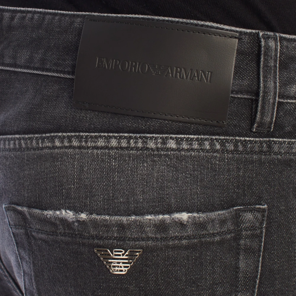 Emporio Armani Denim straight fit jeans met omgeslagen zomen Black Heren