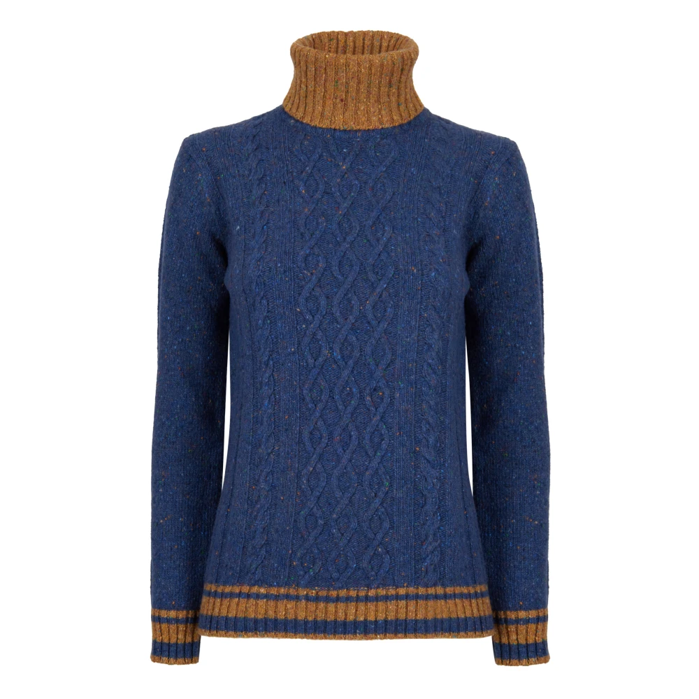 Gallo Blauwe Turtleneck Aran Sweater Vrouwen Blue Dames