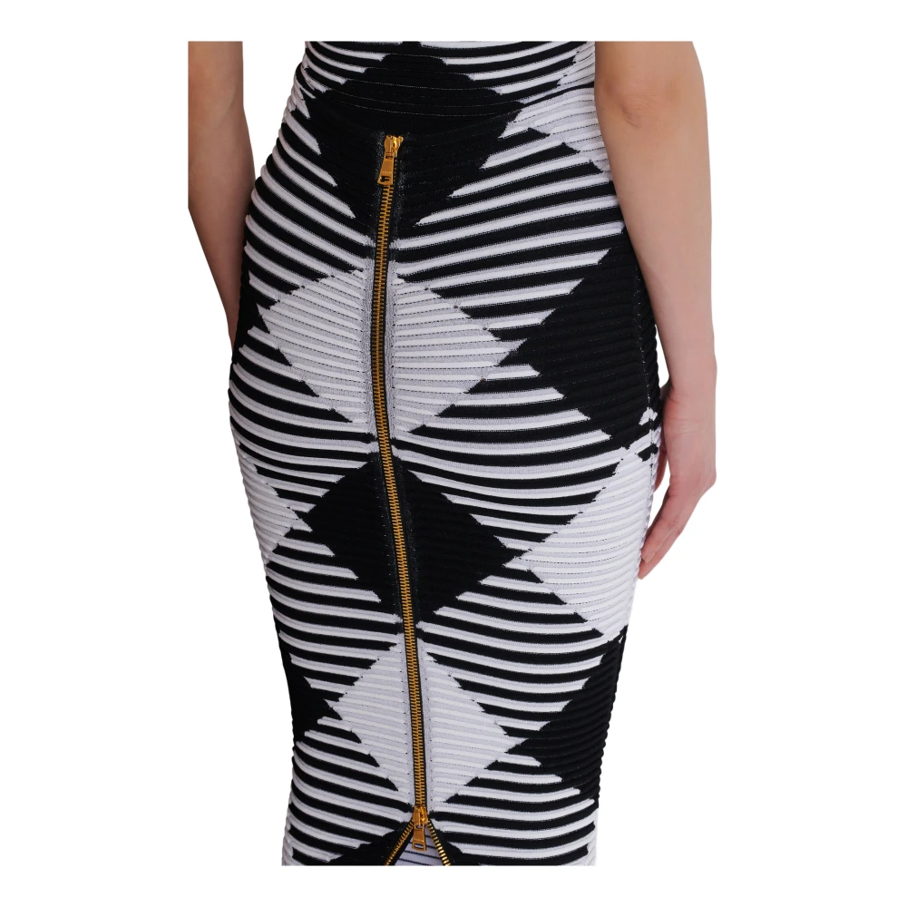 Balmain Halflange rok in geruite gebreide stof Black Dames