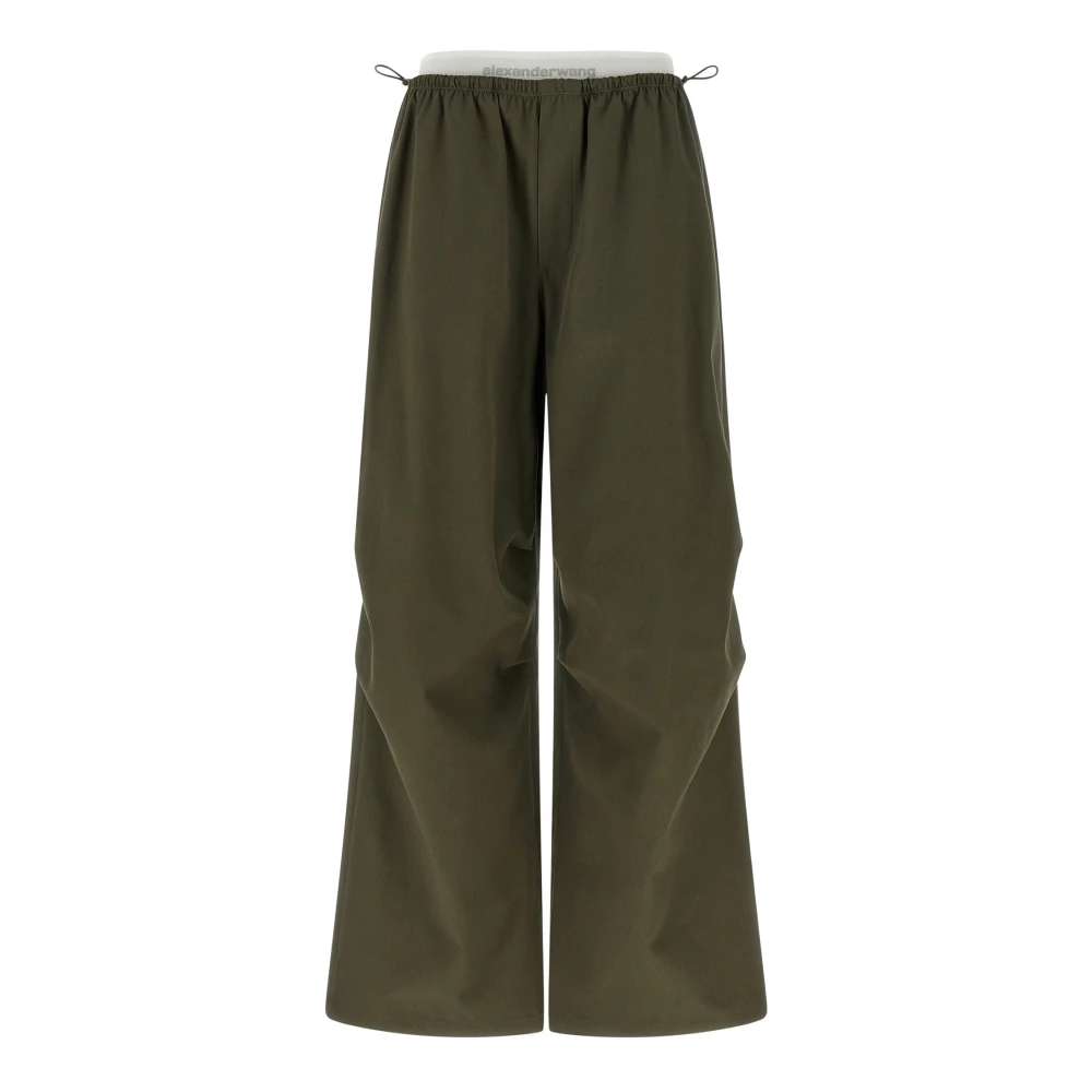 Alexander Wang Women's Green Wide Trousers, S, Mid-Rise Track Pant
