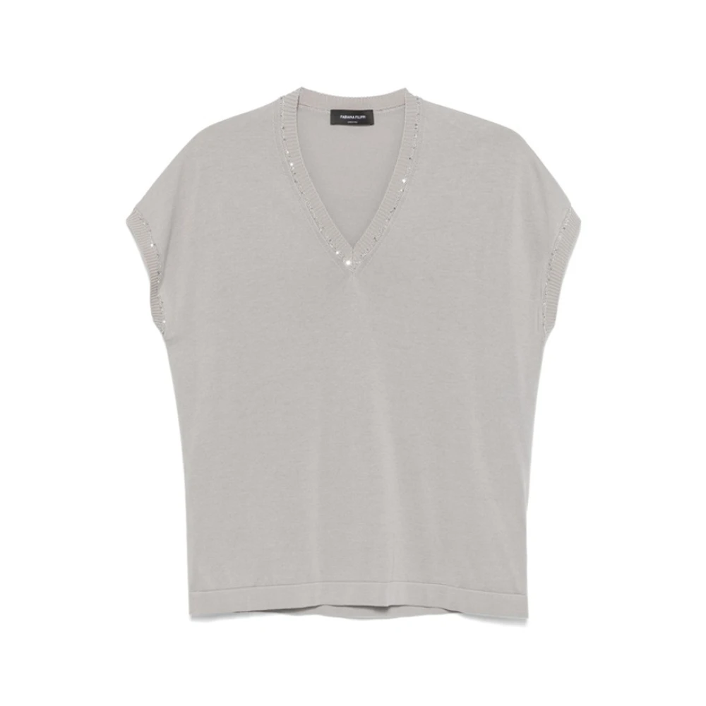 Fabiana Filippi Grijze Pailletten Vest met V-Hals Gray Dames