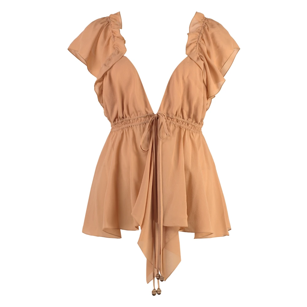 Chloé Silk Ruffle Top V-Neck Blush - Female - Sleeveless Tops - Pink - S - Tops - Image 2