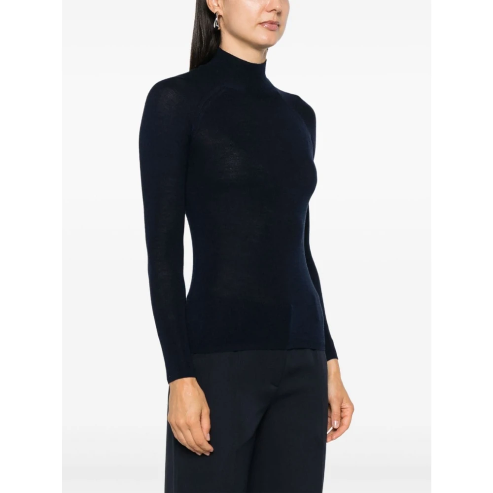 majestic filatures Navy Blue Merino Wool Turtleneck Sweater Blue Dames