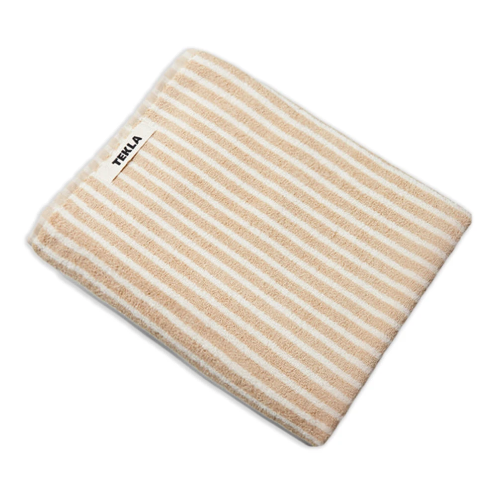 Tekla Gestreepte Badhanddoek Beige Unisex