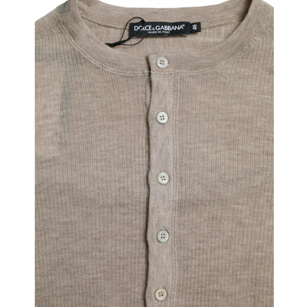 Dolce & Gabbana Luxe Beige Henley Kasjmier Trui Beige Heren